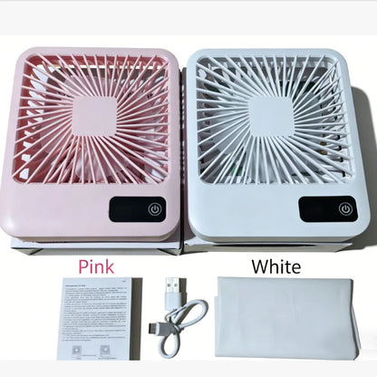 Portable USB Desk Fan with LED Display, 5 Speeds Quiet Personal Fan for Office Bedroom Travel, Rechargeable Mini Table Fan (Pink