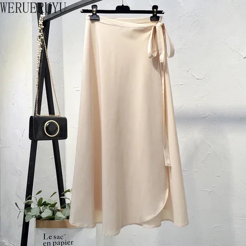 WERUERUYU Wrap Skirts Women Casual Chiffon Tie-Waist Ruffle Wide Leg Loose