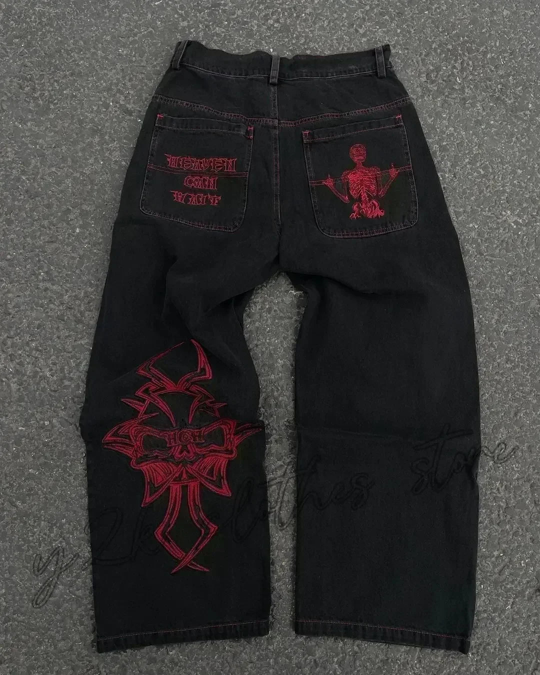 American Fashion Trend Joker Pattern Embroidered Loose Jeans Women Street Y2K New Hip Hop Oversized Wide-leg Pants Unisex Jeans