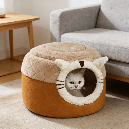 1PC Stool-Shaped Cute Pet Bed for Cats Dogs, Enclosed Warm Sleeping Nest with Security, All-Season Universal Cozy Pet Bed