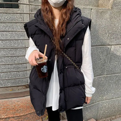 M-4XL Hooded Vests Women Solid Korean Style Fashion Harajuku Autumn Winter College Loose All-match Waistcoats Zip Up Leisure