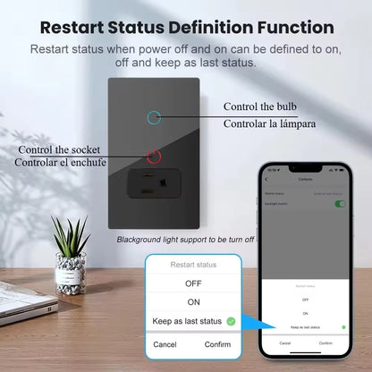 Melery Wifi Smart Tuya Light Switch Stairs Mexico US Wall Socket Plug Outlet Intelligent Glass Panel Remote Alexa Google Home