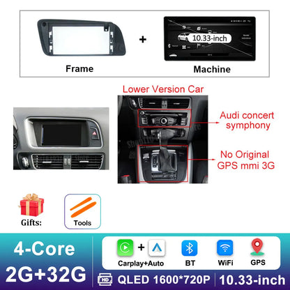 12.3 inch GPS Navigation Wireless Carplay Android 16 for Audi Q5 2009 - 2017 BT Car Multimedia Video Radio Player 4G Auto Tools