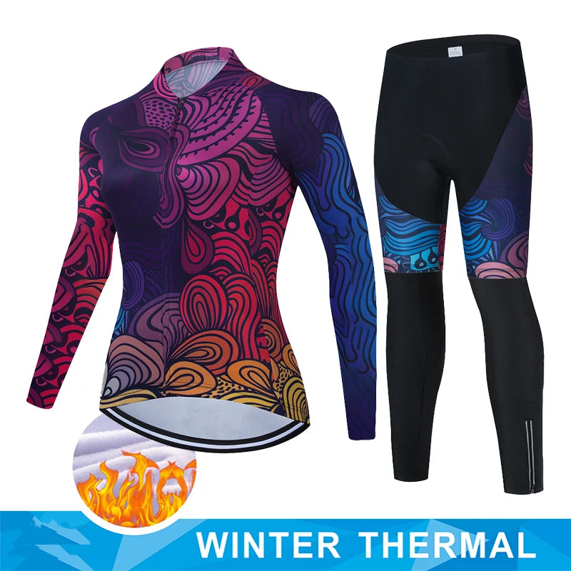 Women Winter Thermal Fleece Clothes 2026 Cycling Uniform Cycle Jersey Clothing Jerseys Pants Gel Bib MTB Jacket Suit Bike Outfit