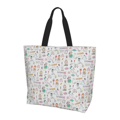 Custom Enfermera En Apuros Doctor Nurse Medical Large Capacity Tote Bag Shoulder Bag Handbags for Women Grocery Shopping Bags