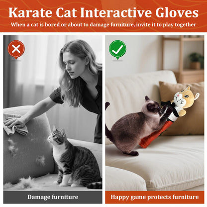 Karate Kitty Puppet Interactive Cat Wrestling Glove with Full Coverage Arm Protection Design Soft Kitten Toy Puppet Pet Supplies