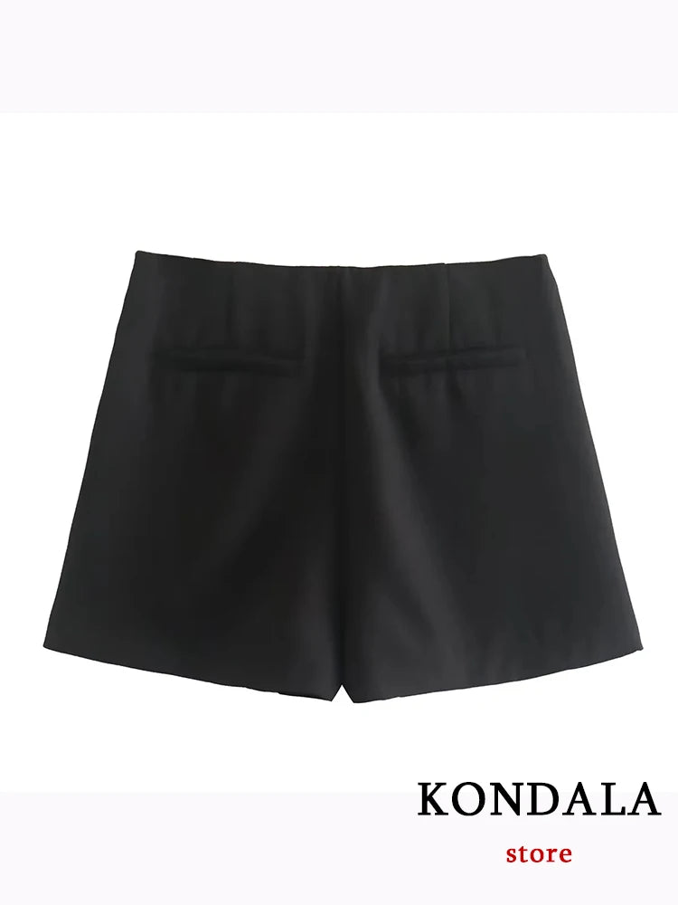 KONDALA Women Fashion 2025 Casual Mini Asymmetrical Skirts Shorts High Waist Back Pockets Wide Leg Skirts Zipper Female Shorts