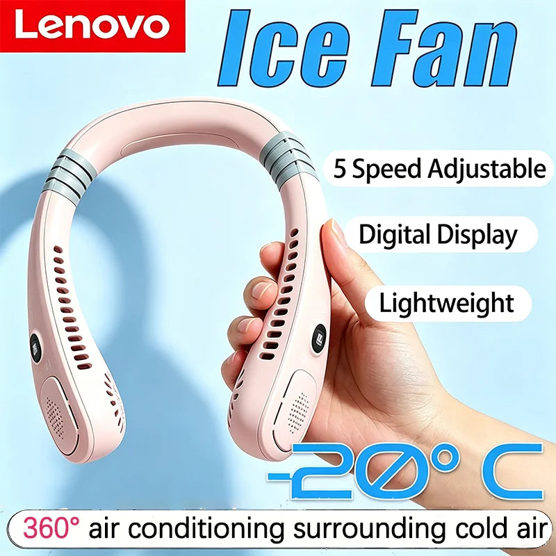 Lenovo 2027 New  Mini Ultra Long Life Neck Bladeless Fan Portable Lazy Silent Fan Usb Charging Student Sports Office