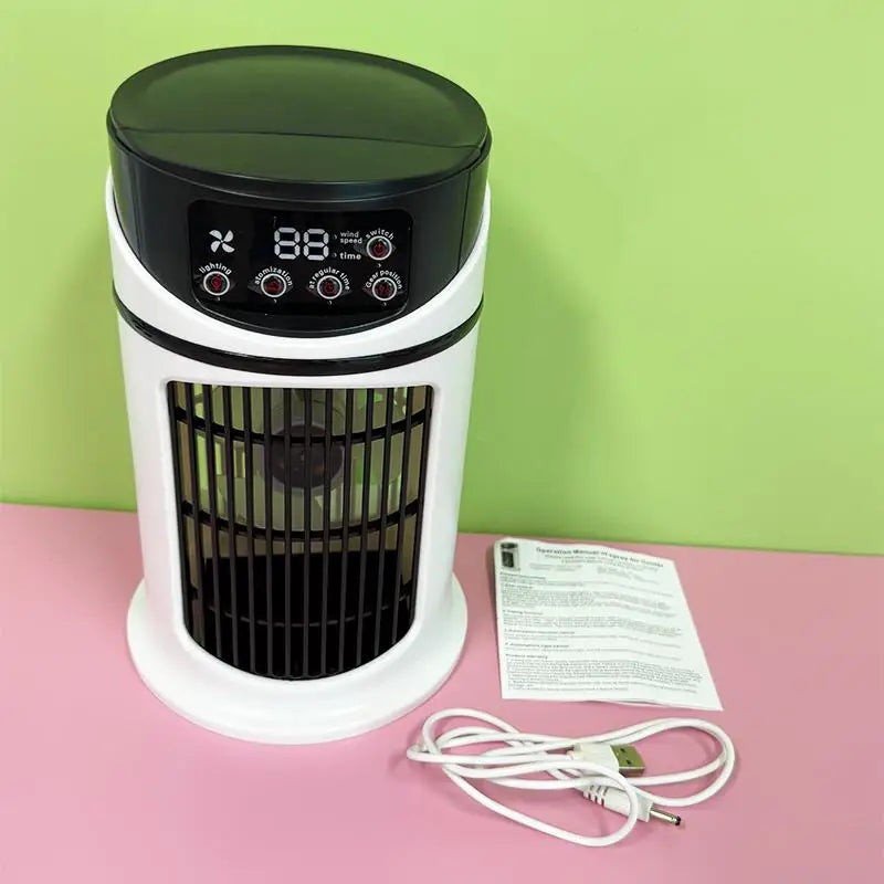 Portable 6-speed electric fan, equipped with air purifier, plastic evaporator humidifier and cooling and heating functions