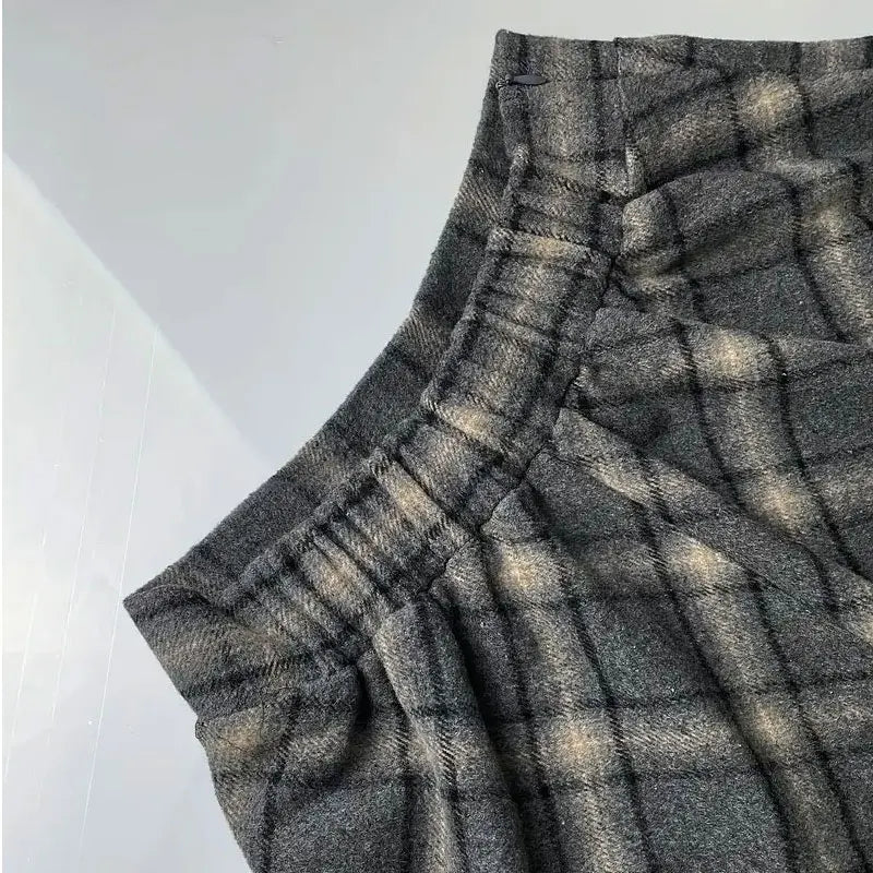 Y.KUKU Winter Warm Plus Size Skirts Women Large Size 3XL Plaid Skirt Thick Elegant Casual Woolen Long Plaid Skirt Female Skirts
