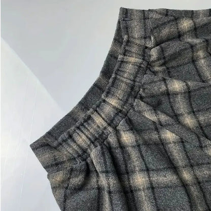 Y.KUKU Winter Warm Plus Size Skirts Women Large Size 3XL Plaid Skirt Thick Elegant Casual Woolen Long Plaid Skirt Female Skirts
