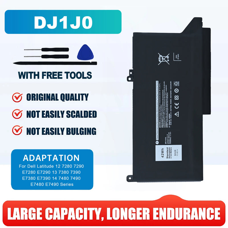 42Wh DJ1J0  Laptop Battery for Dell Latitude 12 7280 7290 E7280 E7290 13 7380 7390 E7380 E7390 14 7480 7490 E7480 E7490 Series
