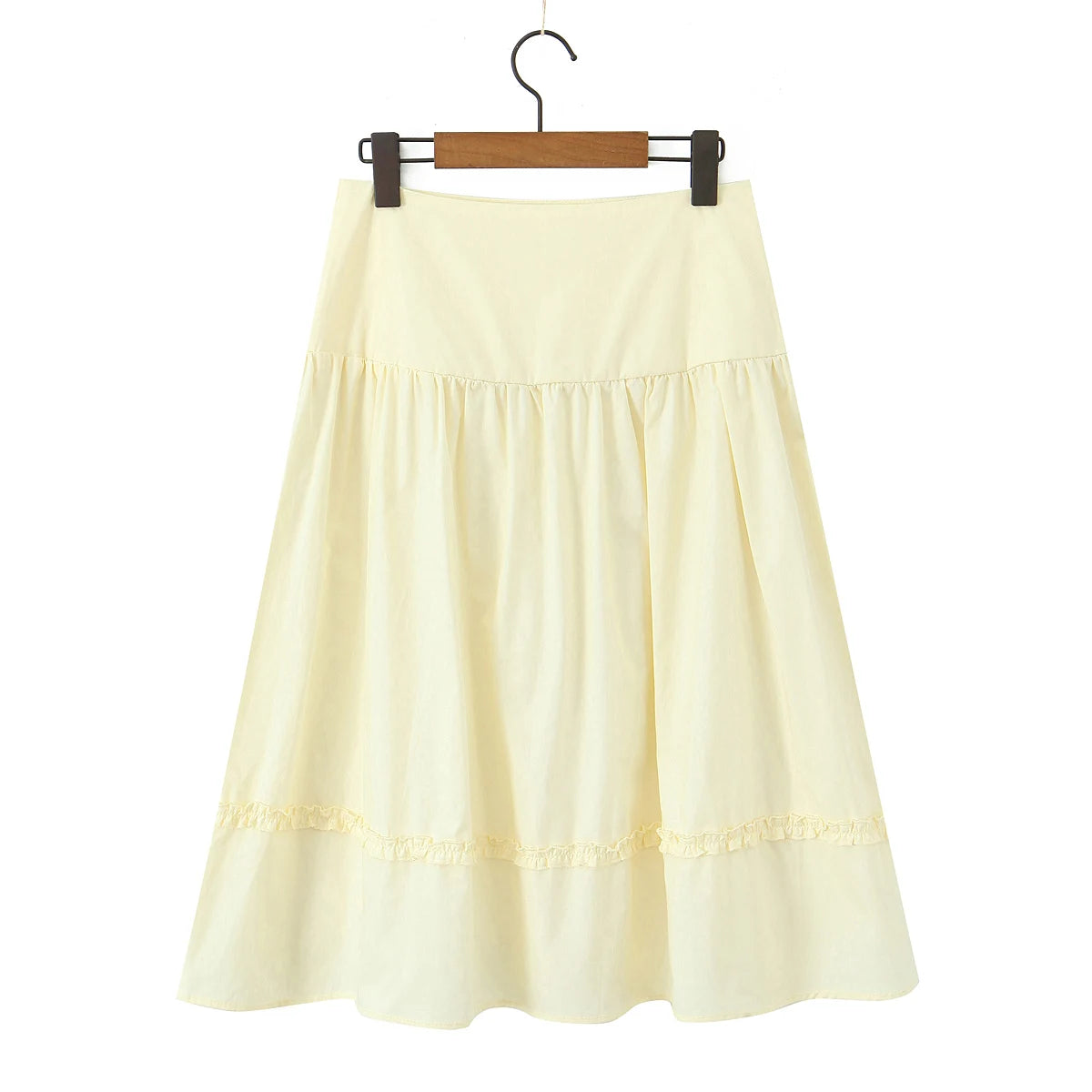 New 2025 Holiday Buttons Low Waist Midi Long Skirt Women Spliced Ruched Wood ears Swing A-lined Skirts Boho Yellow White