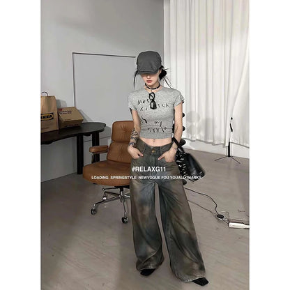 2024 Retro Wide Leg Jeans girl Women Autumn Winter Y2K American Casual High Waist Loose Look Slimming Straight Leg Dragging