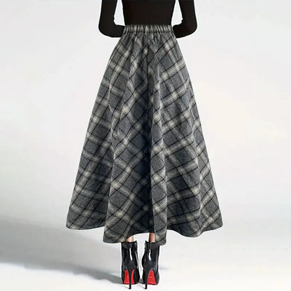 Y.KUKU Winter Warm Plus Size Skirts Women Large Size 3XL Plaid Skirt Thick Elegant Casual Woolen Long Plaid Skirt Female Skirts