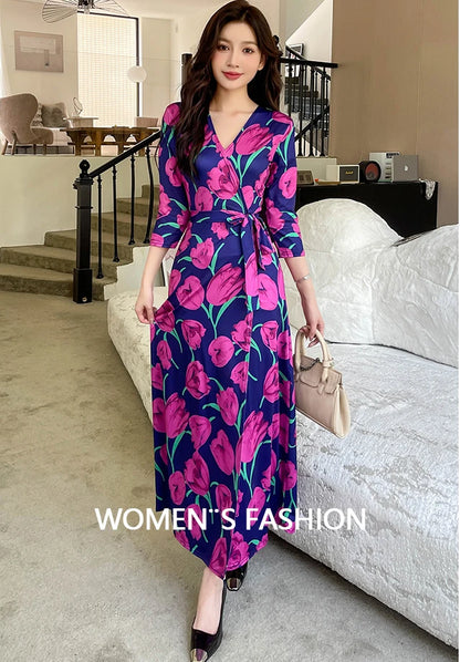 ZAROY Women Wrap Long Dress Summer Sexy V Neck Side Split Party Club Dress Chic Streetwear Elegant Evening Slim Beach Vestidos