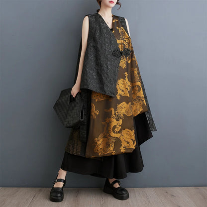 Faionable Heavy-Du Svel Vest Autumn Wear New Sle Large Size Commute Sle Plant Floral Patterned Mid-Length Jaet