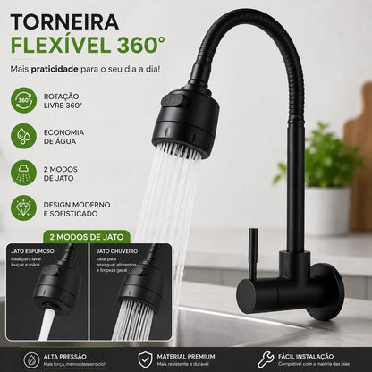 Matte Black 304 Stainless Steel Kitchen Faucet With Shower With 360 ° Rotation