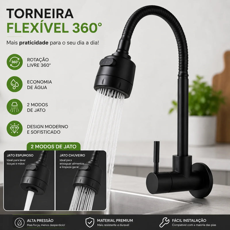 Matte Black 304 Stainless Steel Kitchen Faucet With Shower With 360 ° Rotation