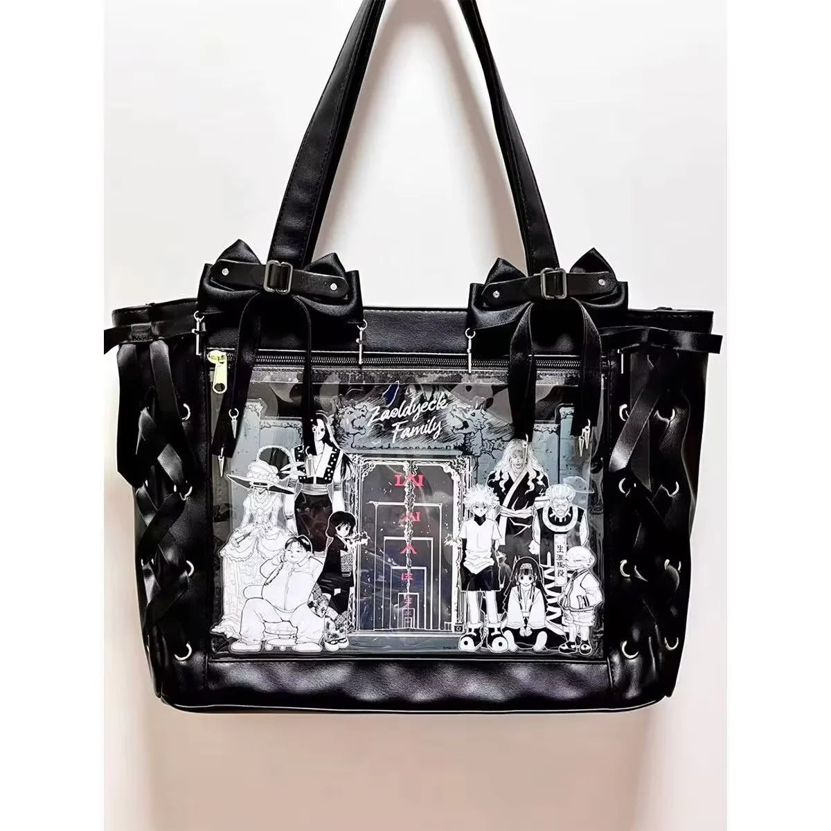 Japanese Sweet Women Ribbon Ita Bag Cute Lolita Girl Transparent Handbags Fashion Large Capacity Tote Bag Aesthetic Shoulder Bag