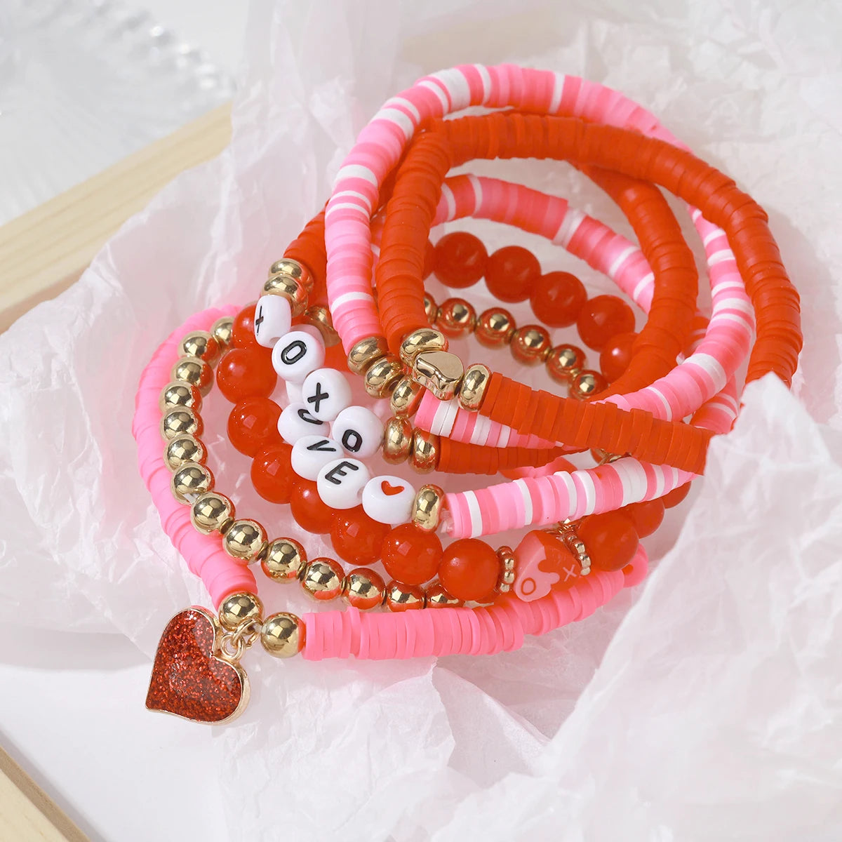 1 set of new Valentine's Day love soft ceramic layered bracelet set suitable for gift giving and daily wear