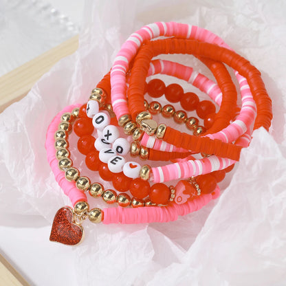 1 set of new Valentine's Day love soft ceramic layered bracelet set suitable for gift giving and daily wear