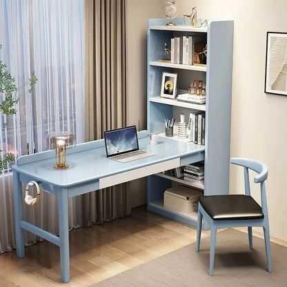 Modern Home Office Computer Desk Writing Desk With Bookshelf Storage Shelf Wooden Computer Table