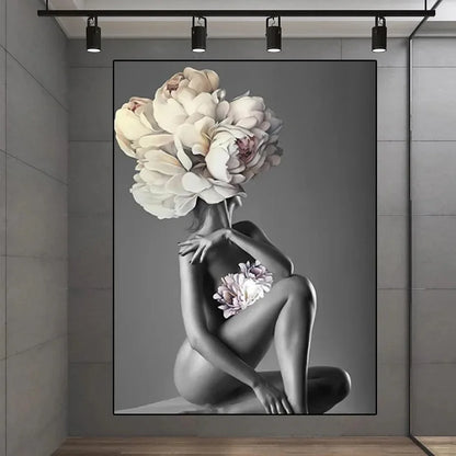 Canvas Painting Wall Art Women and Flowers Abstract Print the Girl with Flowers on Her Head Surrealism Imagine Poster Room Decor