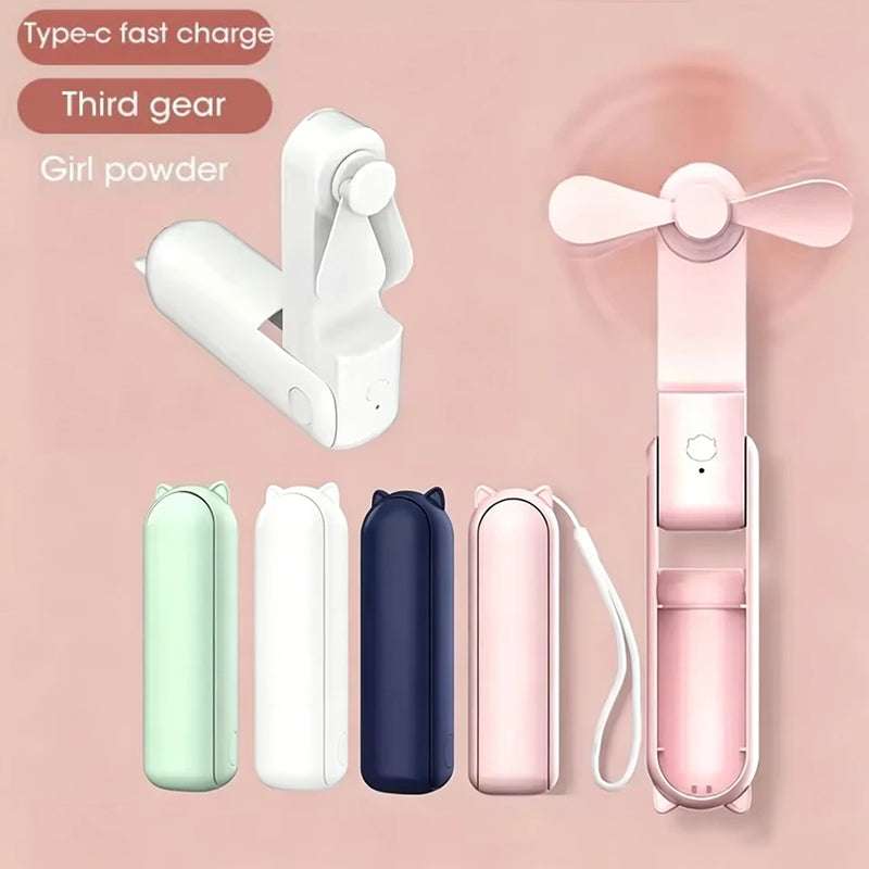 Portable Mini Fan USB Rechargeable Small Pocket Fan 3-speed Adjustable Folding Low-Noise Electric Fan USB Fan with Power Bank