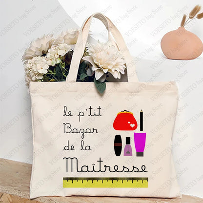 Teacher Theme Tote Bag Inspired School Shoulder Bag with French Style Design, Educational Motif Handbag Cadeau Maitresse D'école