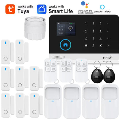 Smart Home Solar powered siren Tuya WIFI GSM Alarm System Wireless Smart Life APP 433MHz Safe Security Gap PIR Motion with Alexa
