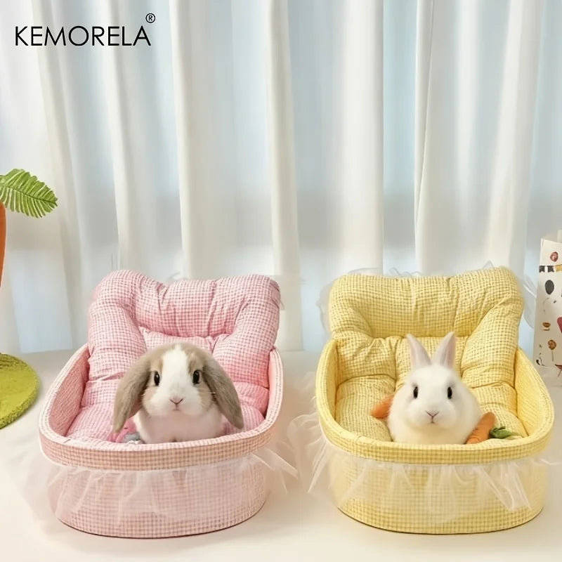 1PCS Soft Cute Bunny Princess Nest - Fluffy Rabbit Bed with Lace Edges, Cozy Plush Bedding for Small Pets, Hamsters, Guinea Pigs