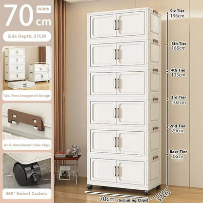 Folding Storage Cabinet with Drawers Home Organization Kitchen Bathroom Bedroom Multi-Functional Compact Closet Space Saver