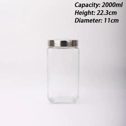 Glass Jar Stainless Steel Lid Storage Essentials Square Airtight Glass Jars For Storing Kitchen Grains