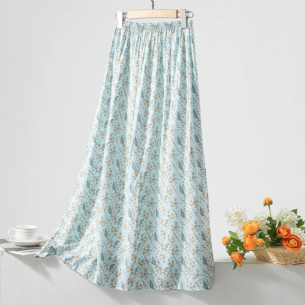 New 2024 Elegant Women Tulle Skirt Korean Fashion Boho Floral A Line Ladies Pleated Skirt Summer Chic High Waist Party Vestidos