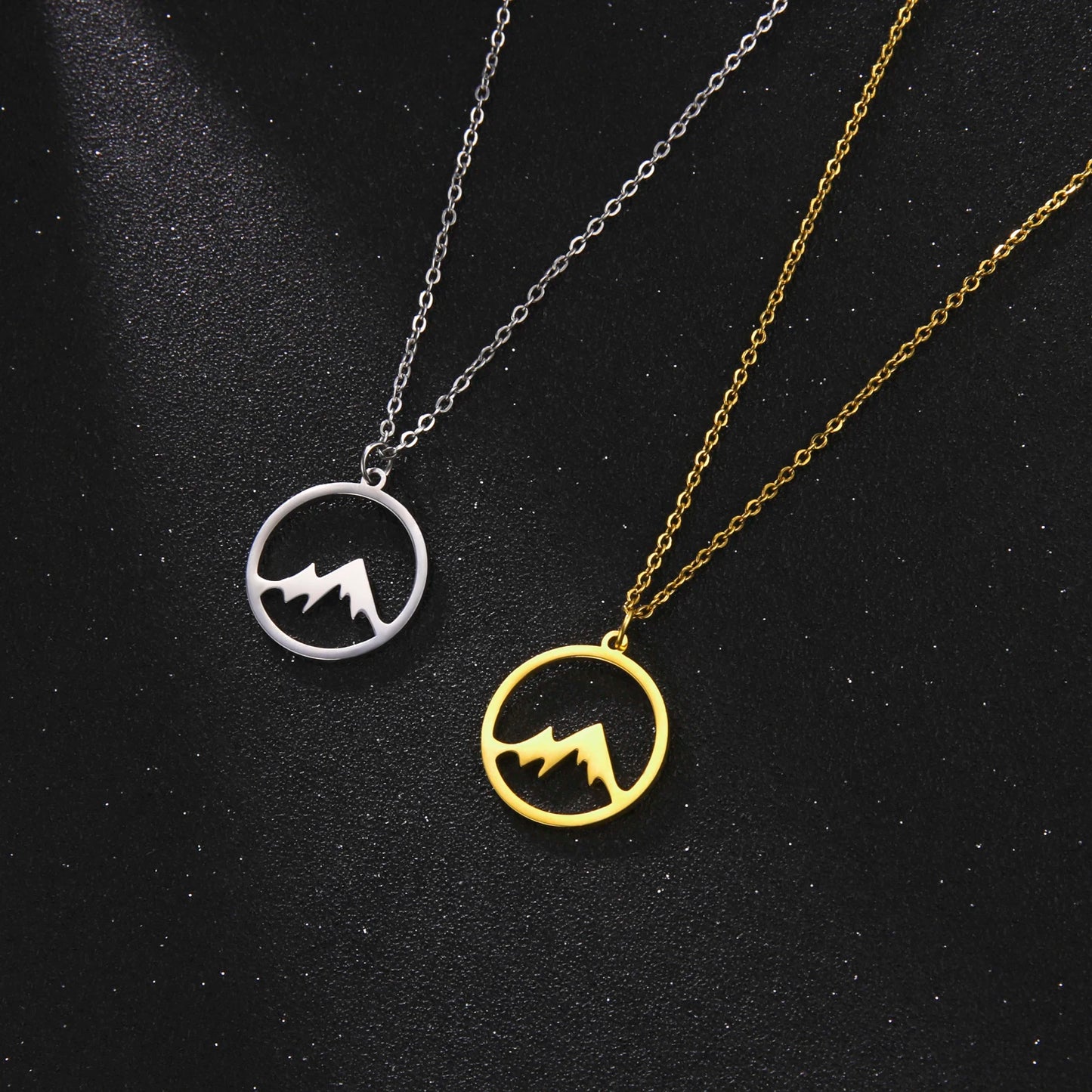 Ring Mountain Pendant Necklace Stainless Steel Men's and Women's Retro Geometric Ethnic Necklace Couple Party Jewelry Gift
