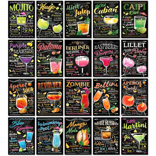 Putuo Decor Cocktail Diamond Painting Vintage Posters Wall Art Decoration for Bar Club DIY Diamond Mosaic Kit New Product