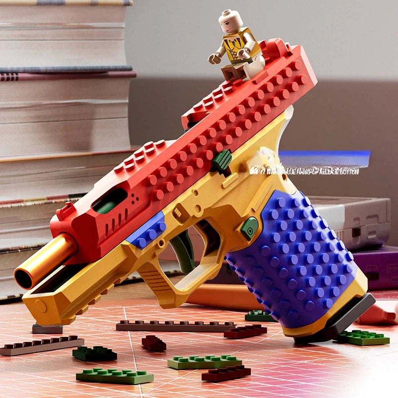 Airsoft-Spielzeugpistole mit Bausteinen, die Patronenhülsen wirft, Dauerfeuer, Blowback, leere, hängende Spielzeugpistole, Outdoor-CS-Waffe für Jungen und Erwachsene