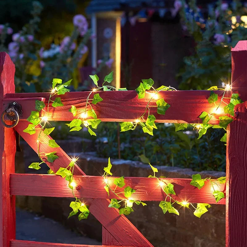 Lichterkette mit grünen Blättern, künstliche Rankenlichter, batteriebetrieben, Weihnachtsbaumgirlande für Hochzeiten und Heimdekoration