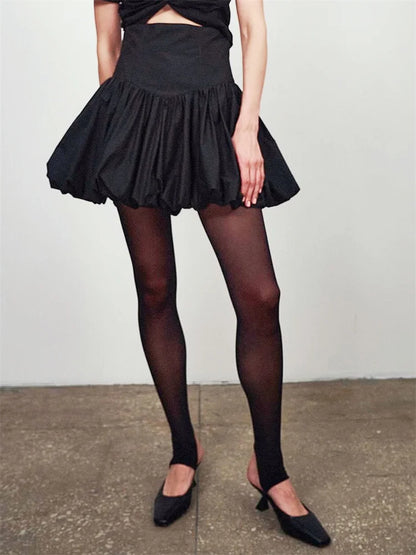 Women Summer Bubble Skirt Solid Color High Waist Pleated Mini Skirt for Beach Club Casual Streetwear Y2K Aesthetic Clothes