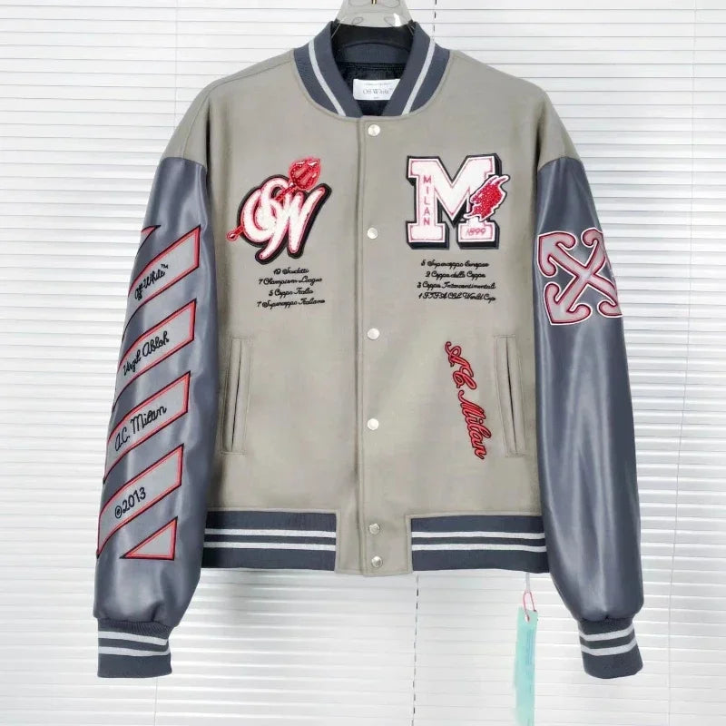 Bright Brick Craft Embroidered Jacket Women Mens Bomber Coats Thick Cotton Bomber Jacket American Veste Baseball Homme Jackets