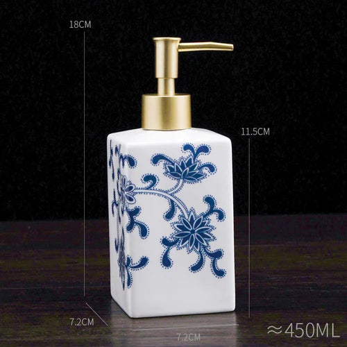 Blue and White Storage Bottle Bathroom Accessories Ceramic Soap Container Wash Table Soap Shampoo Cosmetic Storage Bottle 300ml