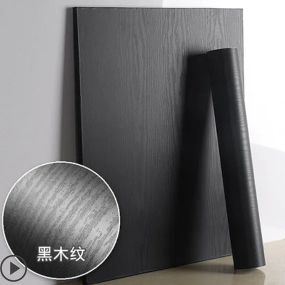 Black Wood Grain Thickening Wallpaper Boeing Film Furniture Kitchen Cabinet PVC Self-Adhesive Stickers Kitchen Vinyl Wallpaper