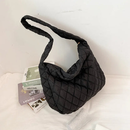 Women's Vintage Nylon Shoulder Underarm Bag Female Casual Waterproof Crossbody Hobo Bags for Lady Quilted Large Capacity Handbag