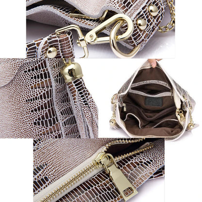 100% Genuine Leather Women's Shoulder Handbags Shiny Embossed Lady Suede Cowhide Real Leather Bags New Cross Body Bucket Bag