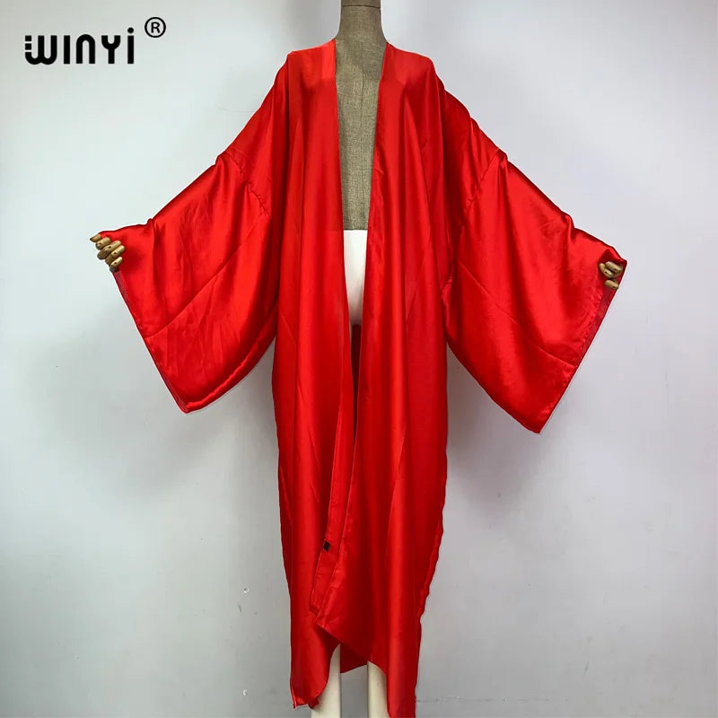 WINYI kimono boho monocolour kaftans beach wear Elegant купальник Holiday beach outfits for women cover ups comfortable dress