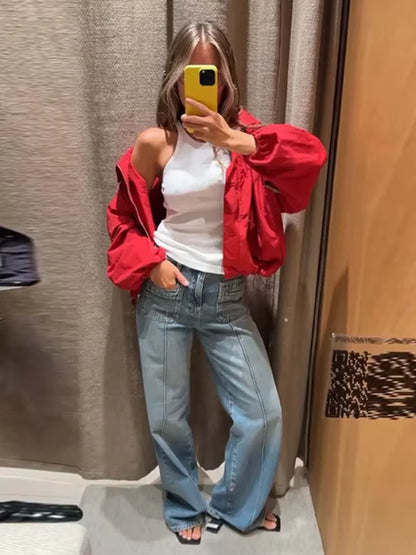 Casual Lightweight Jackets Women Solid  Zipper Single Breasted Long Sleeve Loose Coats Female 2025 Autumn Fashion Outwear Lady