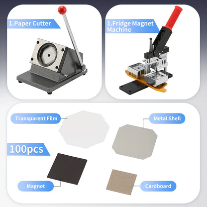 2x2'' Square Refrigerator Magnet Press Machine Fridge Sticker Making Machine Paper Cutter Set , Or 1000pcs Magnets Consumables