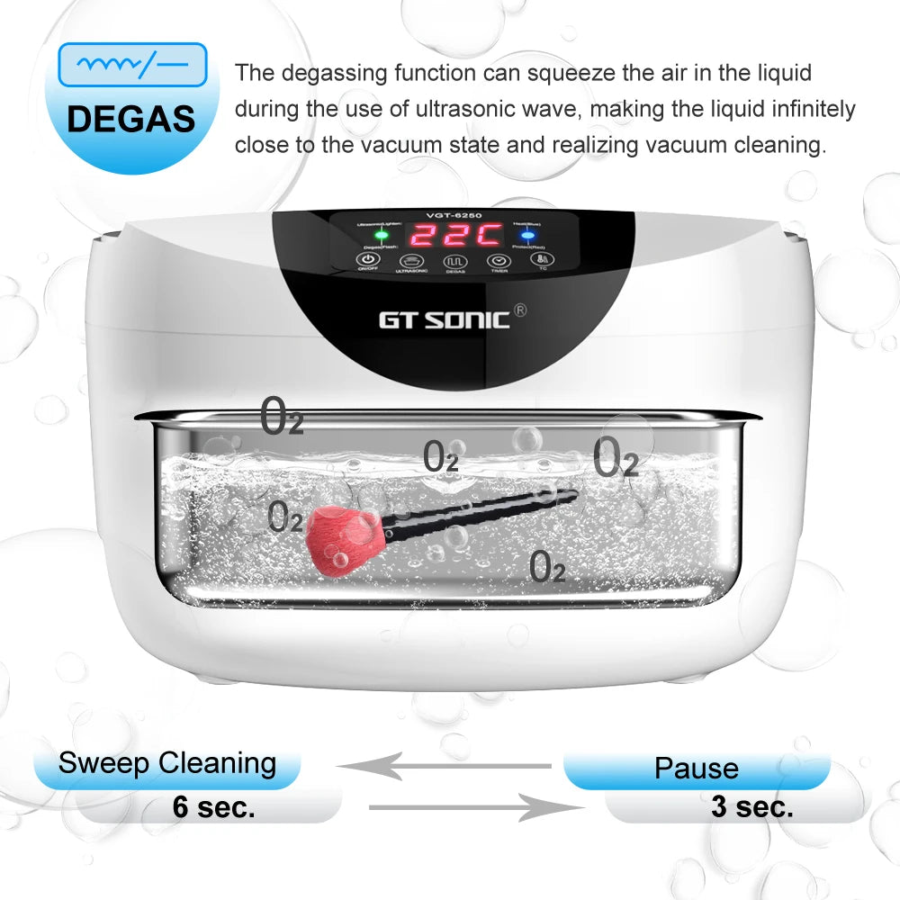 GTSONIC VGT-6250 Digital Ultrasonic Cleaner 2500ML for Fruits Vegetables Home Kitchen Ultrasonic Baths