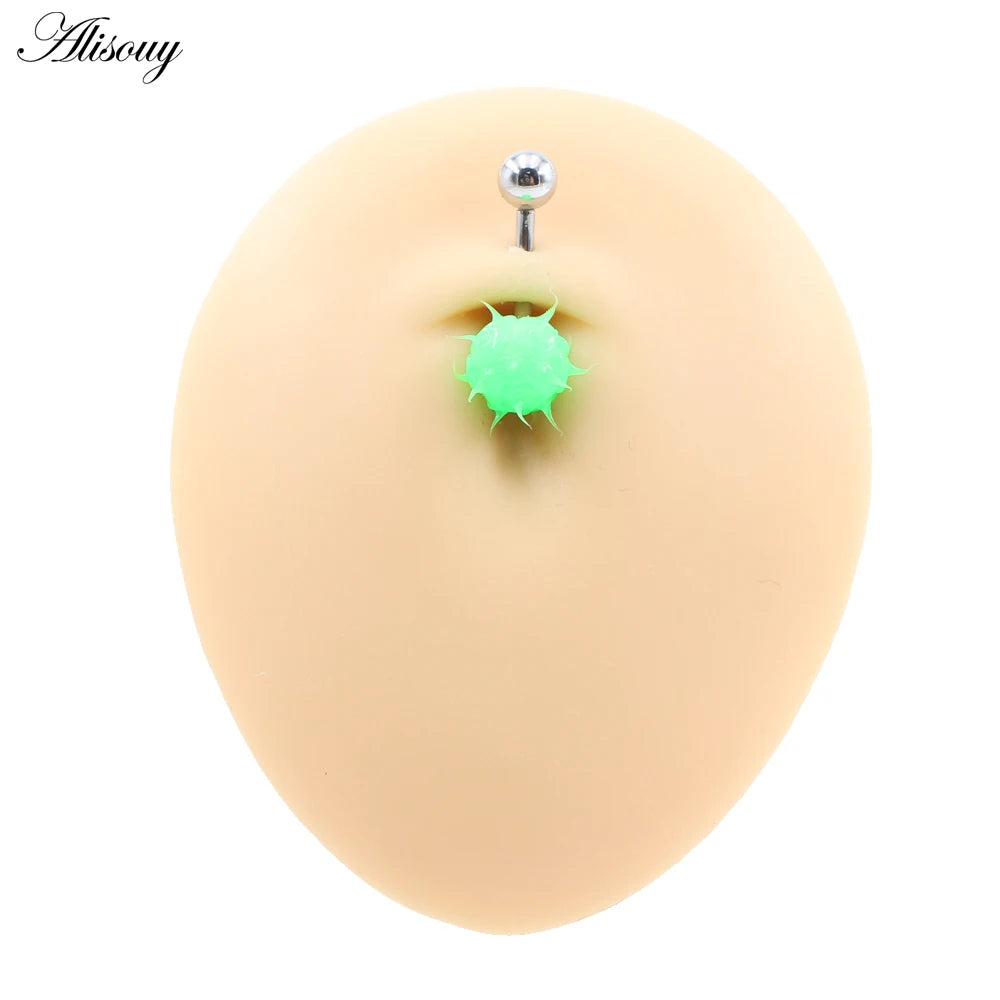 Alisouy 1PC 14G Silicone Rubber Brushed Fuzzy Ball Stainless Steel Bar Girl Women Belly Navel Button Ring Piercing Body Jewelry